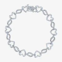 (G-H / Si2-I1) Womens Pure Silver Over Brass Heart 7.5 Inch Link Bracelet