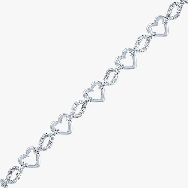 (G-H / Si2-I1) Womens Pure Silver Over Brass Heart 7.5 Inch Link Bracelet