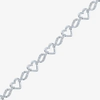 (G-H / Si2-I1) Womens Pure Silver Over Brass Heart 7.5 Inch Link Bracelet