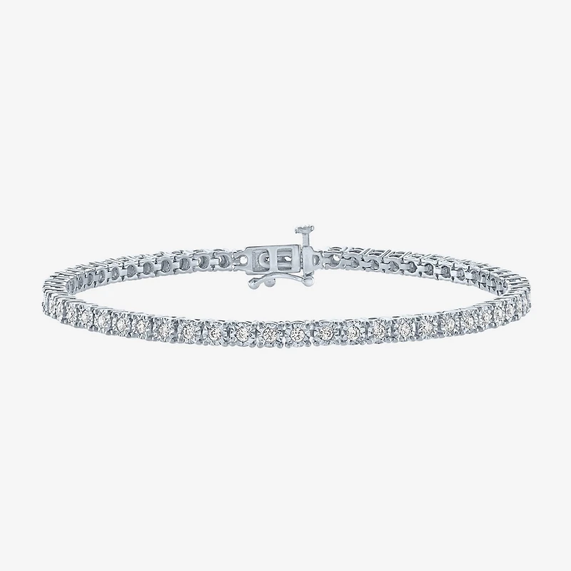 (G-H / Si2-I1) Womens 1 CT. T.W. Lab Grown White Diamond Pure Silver Over Brass 7.25 Inch Tennis Bracelet