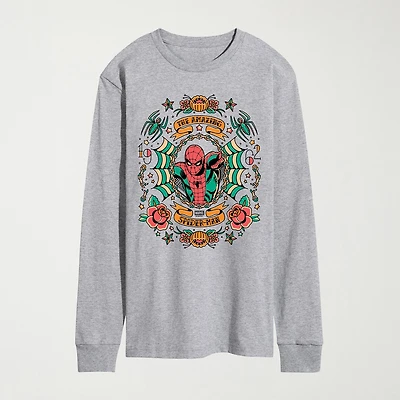Novelty Mens Crew Neck Long Sleeve Regular Fit Marvel Spiderman Graphic T-Shirt