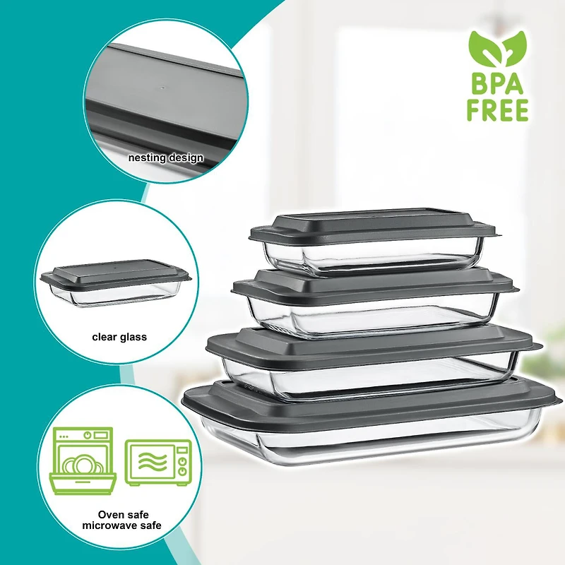 Sorbus Deep Glass Baking Dish Set With Lids 8-pc. Food Container