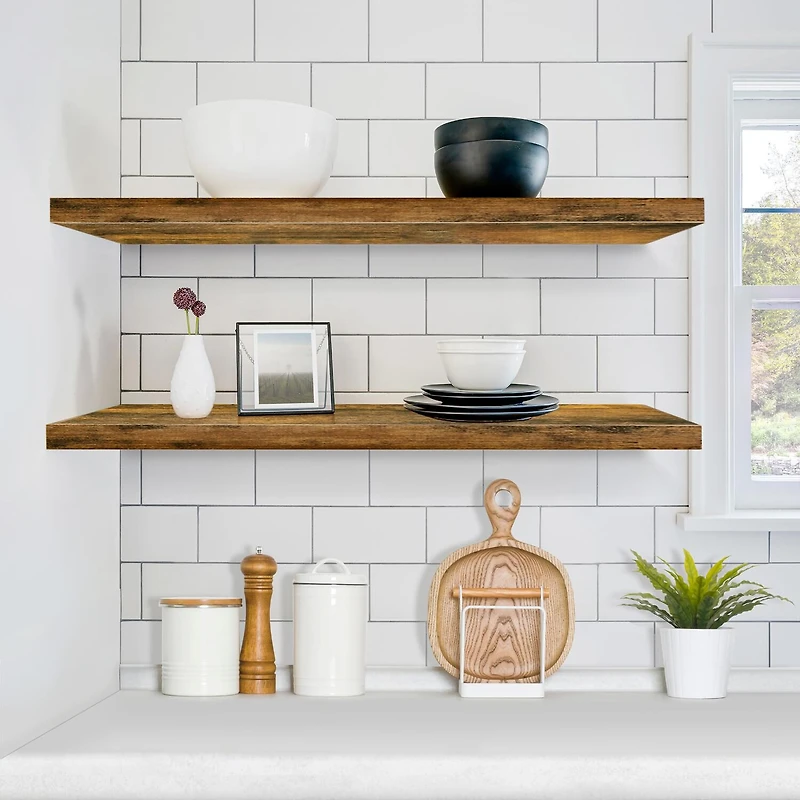 Sorbus 35" Floating Wall 2-Shelf with Baskets
