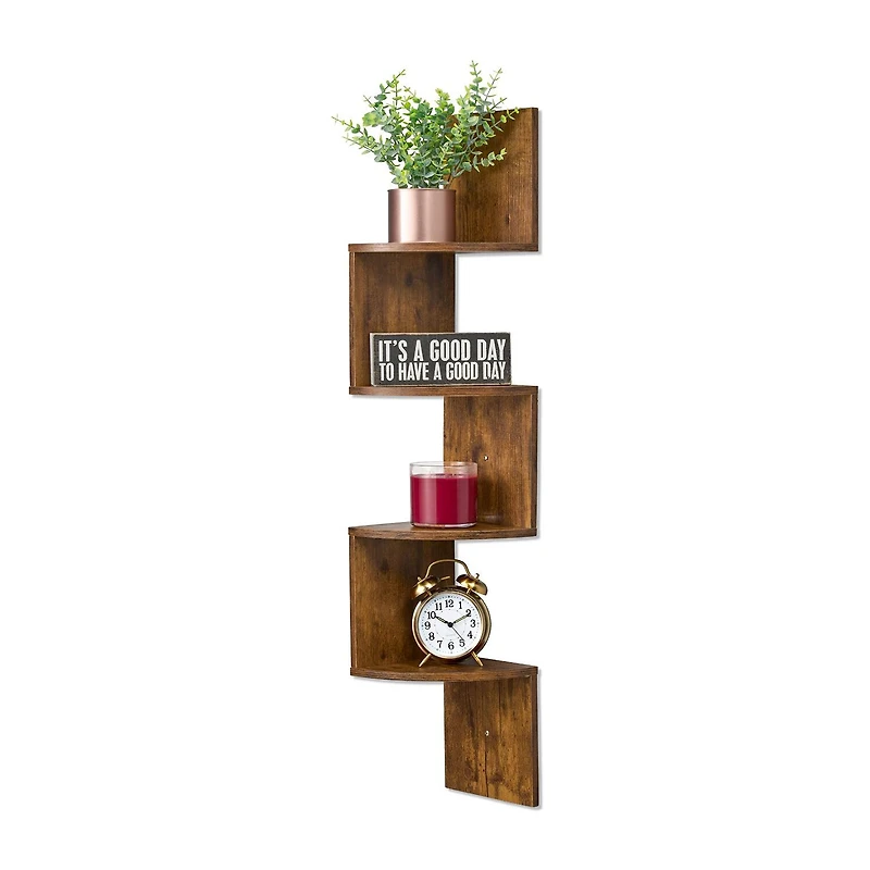 Sorbus Zig Zag Floating Corner Book 5-Shelf with Baskets