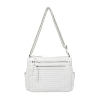 Bueno of California Double Zip Medium Crossbody With Woven Pockets Crossbody Bag