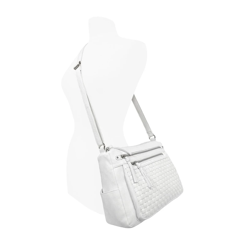 Bueno of California Double Zip Medium Crossbody With Woven Pockets Crossbody Bag