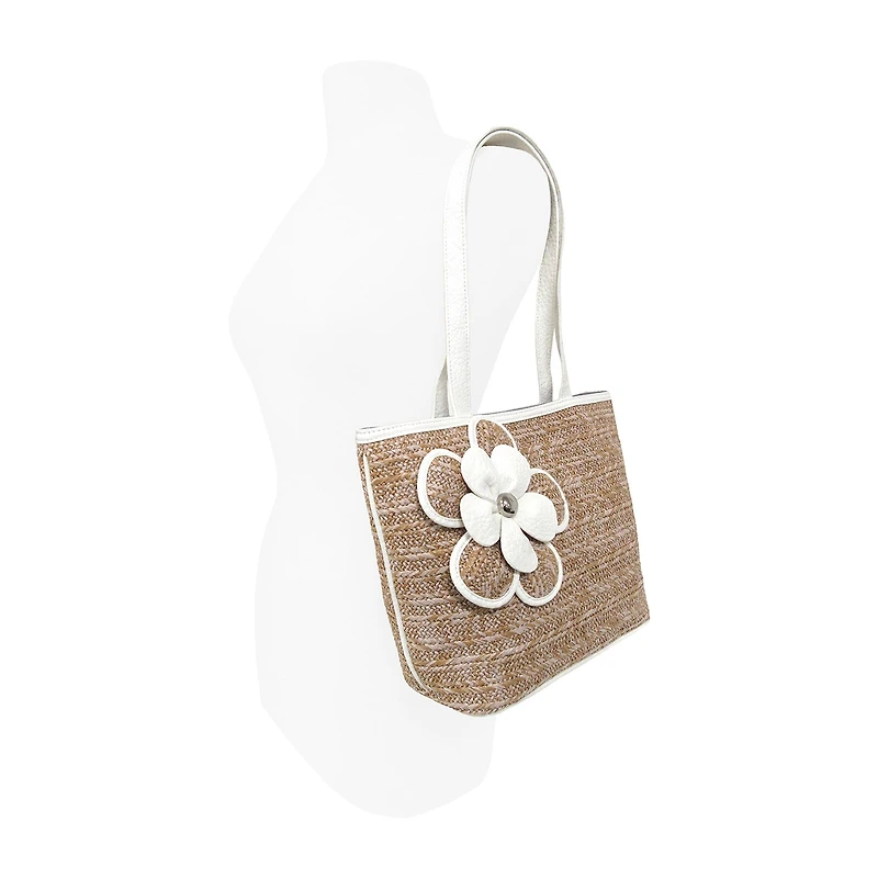 Bueno of California Straw Tote Flower Detail Tote Bag