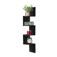 Sorbus Zig Zag Floating Corner Book 5-Shelf with Baskets
