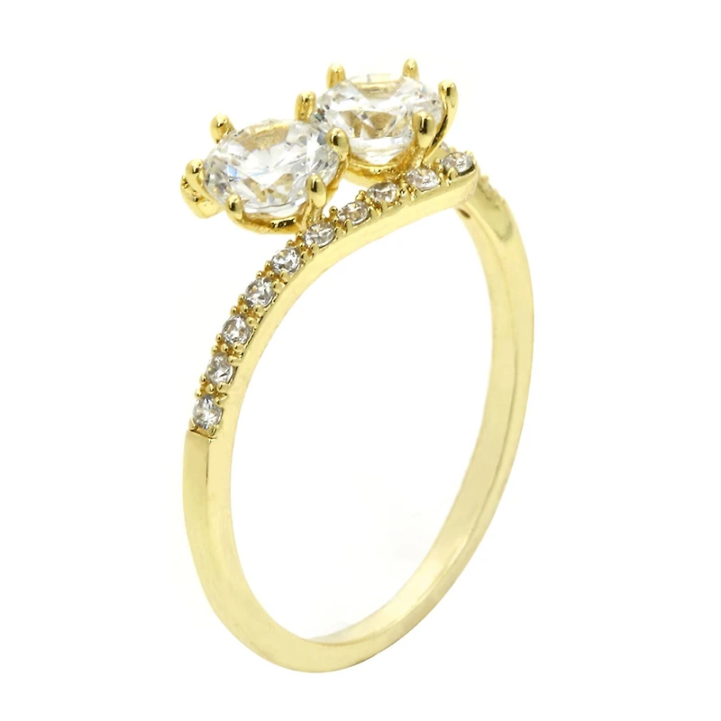 Sparkle Allure Womens White Cubic Zirconia 14K Gold Over Brass Hypoallergenic Bypass Engagement Ring