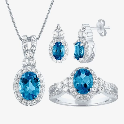 Womens Genuine Blue Topaz Sterling Silver 3-pc. Jewelry Set