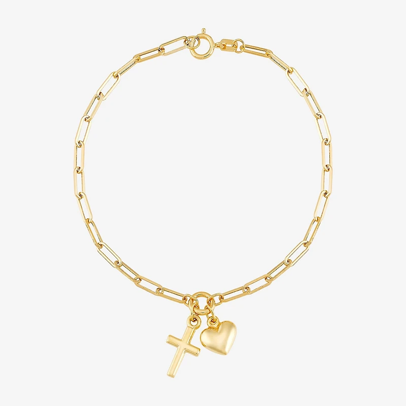 Gold Addiction Womens 14K Gold Cross Charm Bracelet
