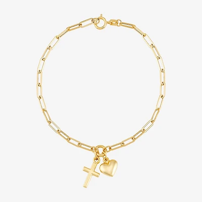 Gold Addiction Womens 14K Gold Cross Charm Bracelet