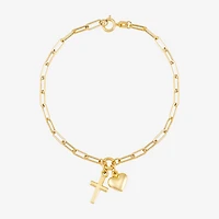 Gold Addiction Womens 14K Gold Cross Charm Bracelet