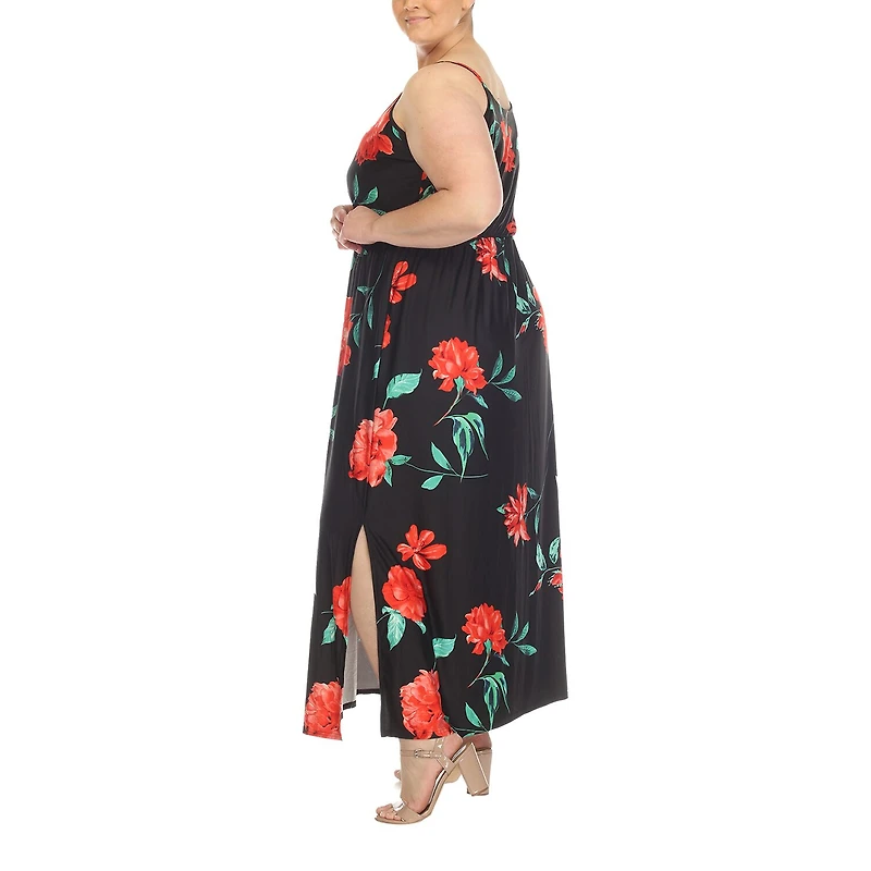 White Mark Womens Plus Sweetheart Neck Sleeveless Maxi Dress