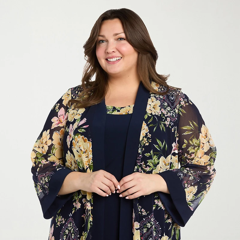 R & M Richards Womens Plus Floral Jacket Dress