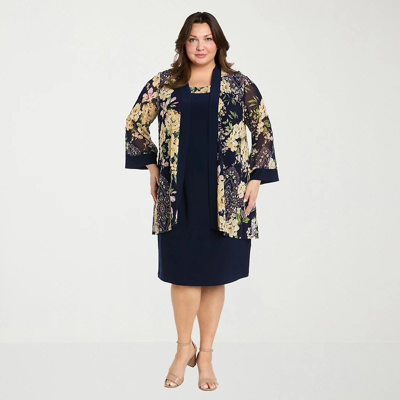 R & M Richards Womens Plus Floral Jacket Dress