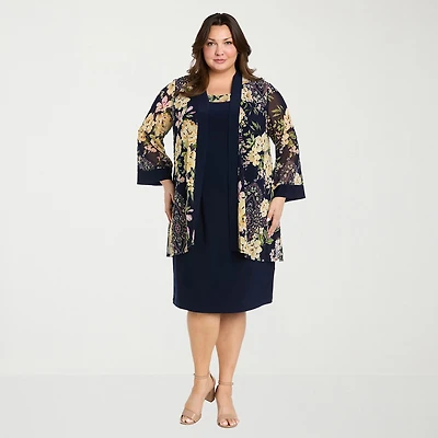 R & M Richards Womens Plus Floral Jacket Dress