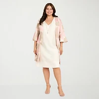R & M Richards Womens Plus Jacket Dress With Removable Necklace