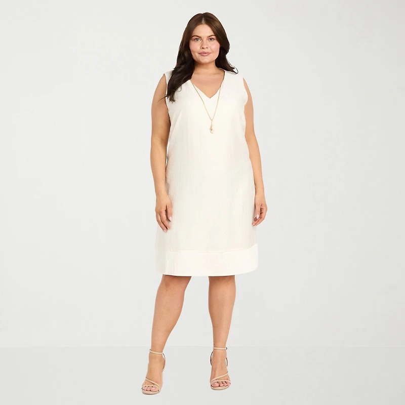 R & M Richards Womens Plus Jacket Dress With Removable Necklace