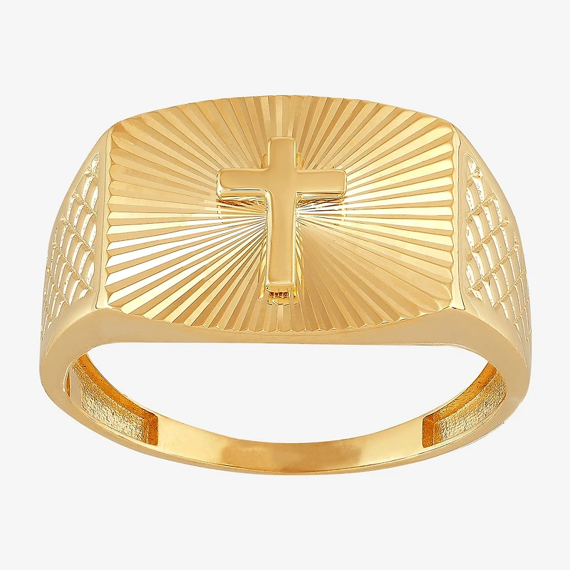 Mens 10K Gold Cross Signet Ring