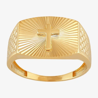Mens 10K Gold Cross Signet Ring