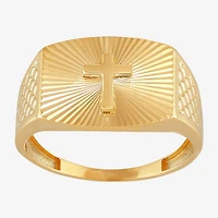 Mens 10K Gold Cross Signet Ring