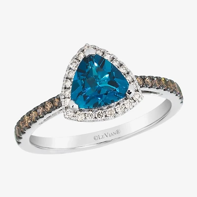 Le Vian Grand Sample Sale Le Vian Grand Sample Sale Limited Quantities! Womens 3/8 CT. T.W. Genuine Blue Topaz 14K White Gold Triangle Halo Side Stone Cocktail Ring