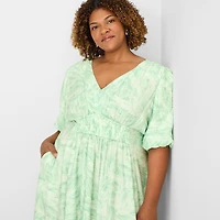 Melonie T Womens Plus V Neck Short Sleeve Puffed Maxi Dress