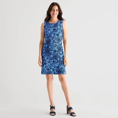 Marc New York Womens Round Neck Sleeveless Floral Sheath Dress