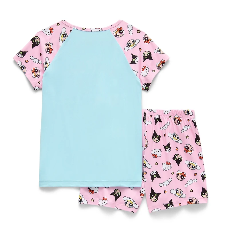 Little & Big Kid Girls Hello Kitty Powerpuff Round Neck Short Sleeve 2-pc. Pajama Set