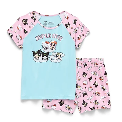 Little & Big Kid Girls Hello Kitty Powerpuff Round Neck Short Sleeve 2-pc. Pajama Set