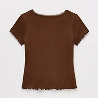 Thereabouts Little & Big Kid Girls V Neck Short Sleeve Lace Trim T-Shirt