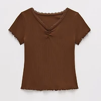 Thereabouts Little & Big Kid Girls V Neck Short Sleeve Lace Trim T-Shirt