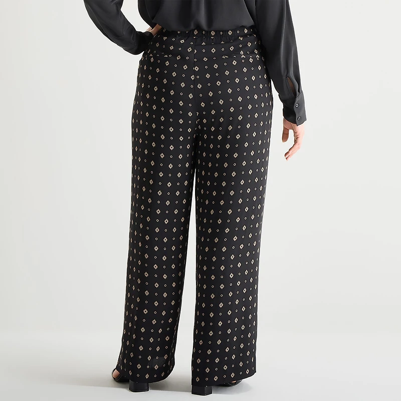 Liz Claiborne Womens Plus Wide Leg Mid Rise Pull-On Pant