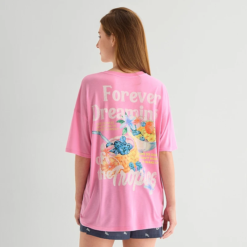 Arizona Body Womens Round Neck Short Sleeve Juniors Pajama Top