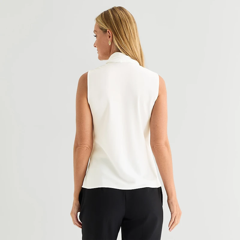 Black Label by Evan-Picone Womens Split Tie Neck Sleeveless Blouse