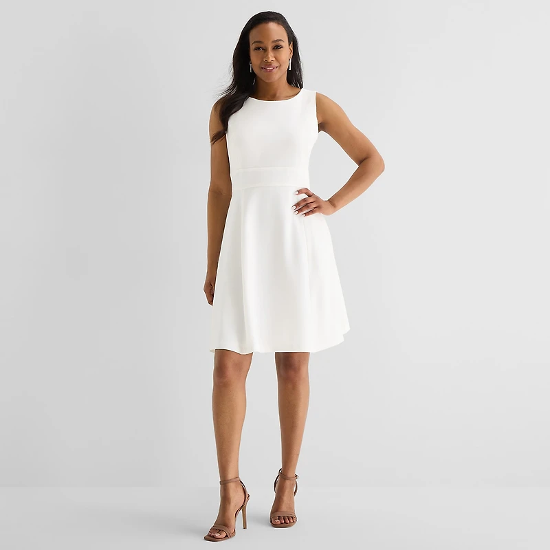 Black Label by Evan-Picone Womens Crew Neck Sleeveless Fit + Flare Dress