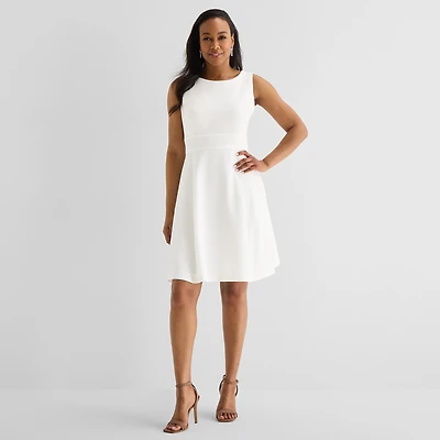 Black Label by Evan-Picone Womens Crew Neck Sleeveless Fit + Flare Dress