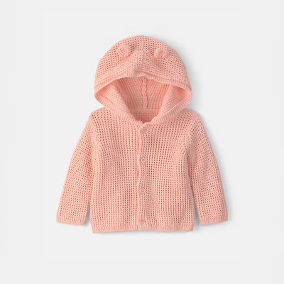 Carter's Baby Girls Hooded Long Sleeve Button Rib Knit Cardigan