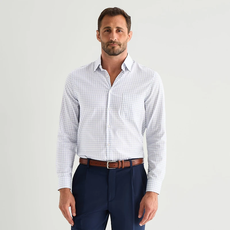 Stafford Cool Tech Mens Long Sleeve Regular Fit Stretch Fabric Wrinkle Free Button-Down Shirt