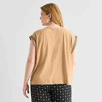 Liz Claiborne Womens Plus Round Neck Short Sleeve Blouse