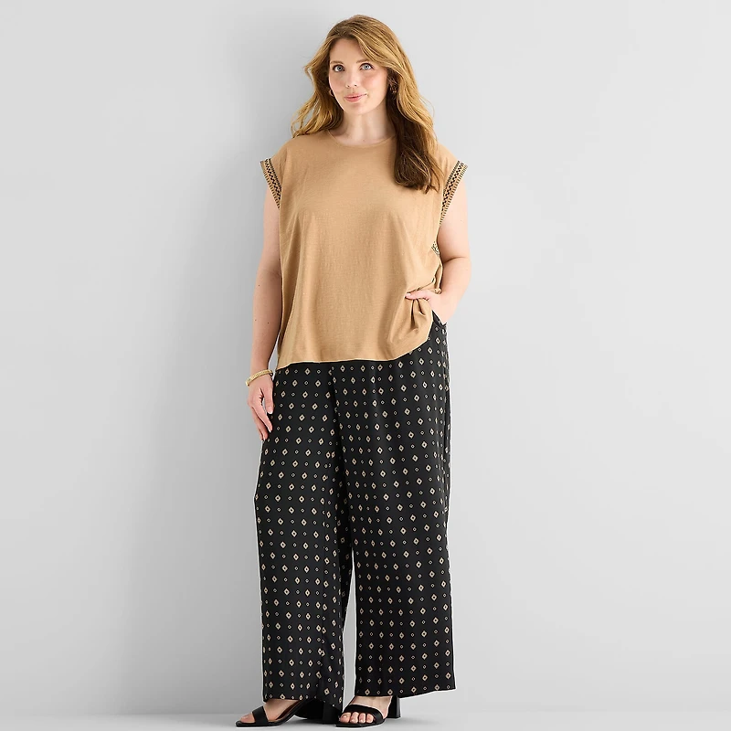 Liz Claiborne Womens Plus Round Neck Short Sleeve Blouse