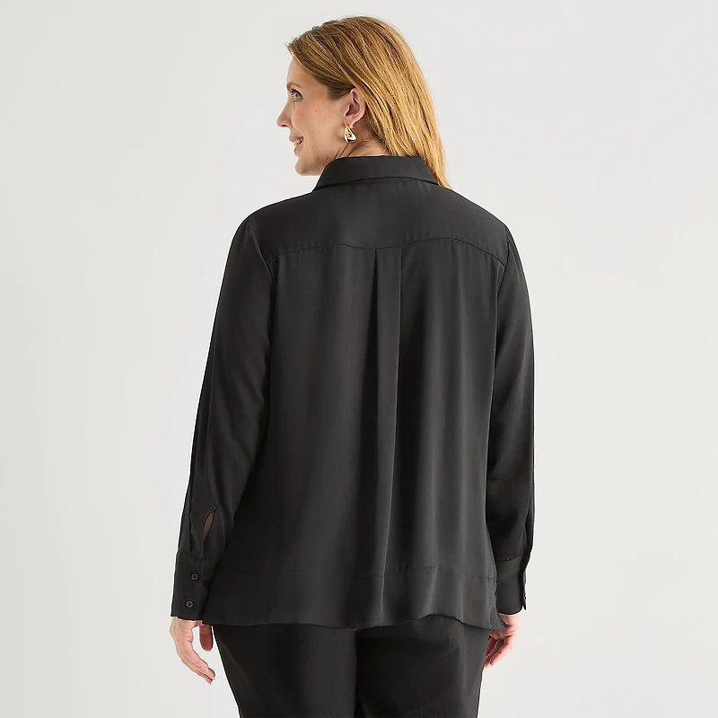 Liz Claiborne Womens Plus Fitted Long Sleeve Regular Fit Button-Down Shirt