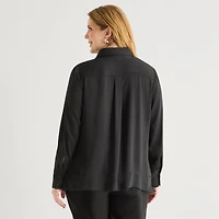 Liz Claiborne Womens Plus Fitted Long Sleeve Regular Fit Button-Down Shirt