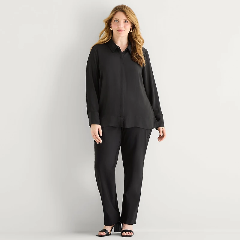 Liz Claiborne Womens Plus Fitted Long Sleeve Regular Fit Button-Down Shirt