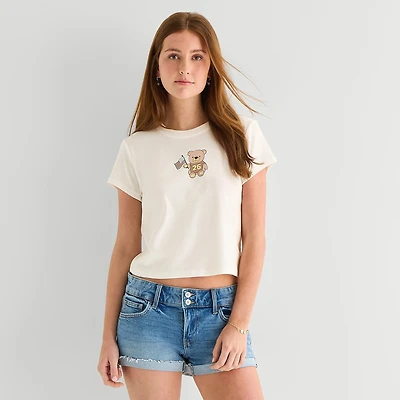 Bear Flag Tee Womens Juniors Crew Neck Short Sleeve Fitted Graphic T-Shirt