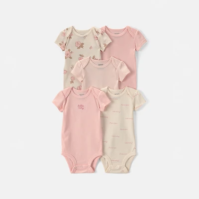 Carter's Baby Girls Crew Neck Short Sleeve Rib 5-pc. Bodysuit