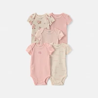 Carter's Baby Girls Crew Neck Short Sleeve Rib 5-pc. Bodysuit