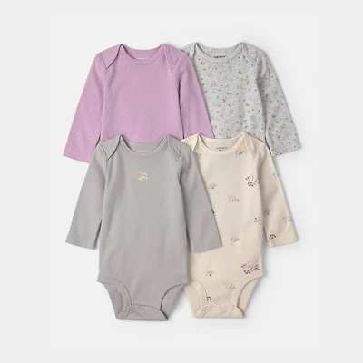 Carter's Baby Girls Crew Neck Long Sleeve Rib 4-pc. Bodysuit