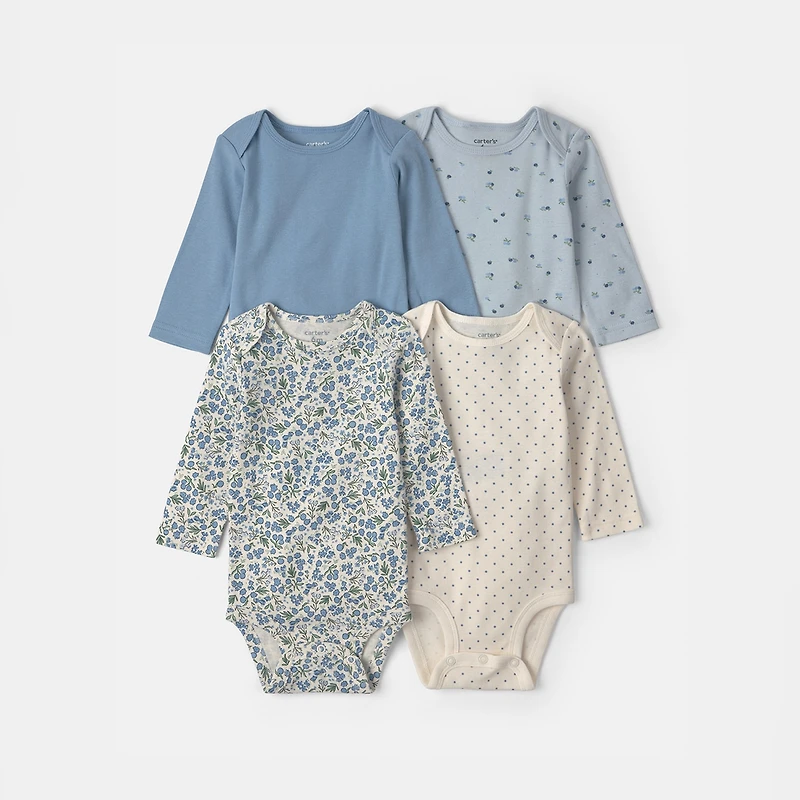 Carter's Baby Girls Crew Neck Long Sleeve Rib 4-pc. Bodysuit
